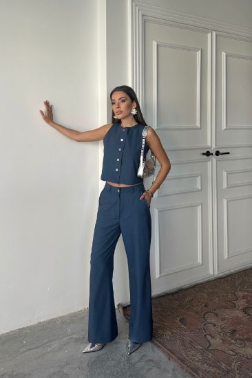TENCEL KOLSUZ GÖMLEK - PANTOLON TAKIM - İndigo resmi